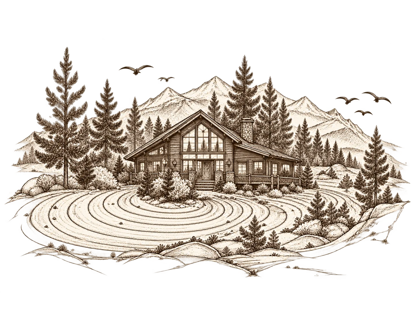 A hand-drawn home set within a living landscape.
